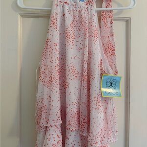 CeCe White Spring Summer Top with Red and Pink Dots NWT
